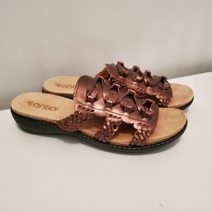 Antia Bronze Slide Leather Sandals, 10M